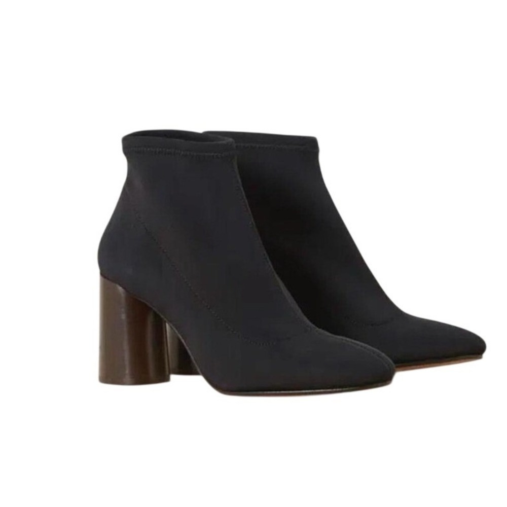 Black Sock Booties Wood Block Heel Ankle Boots Size 5.5 French Connection